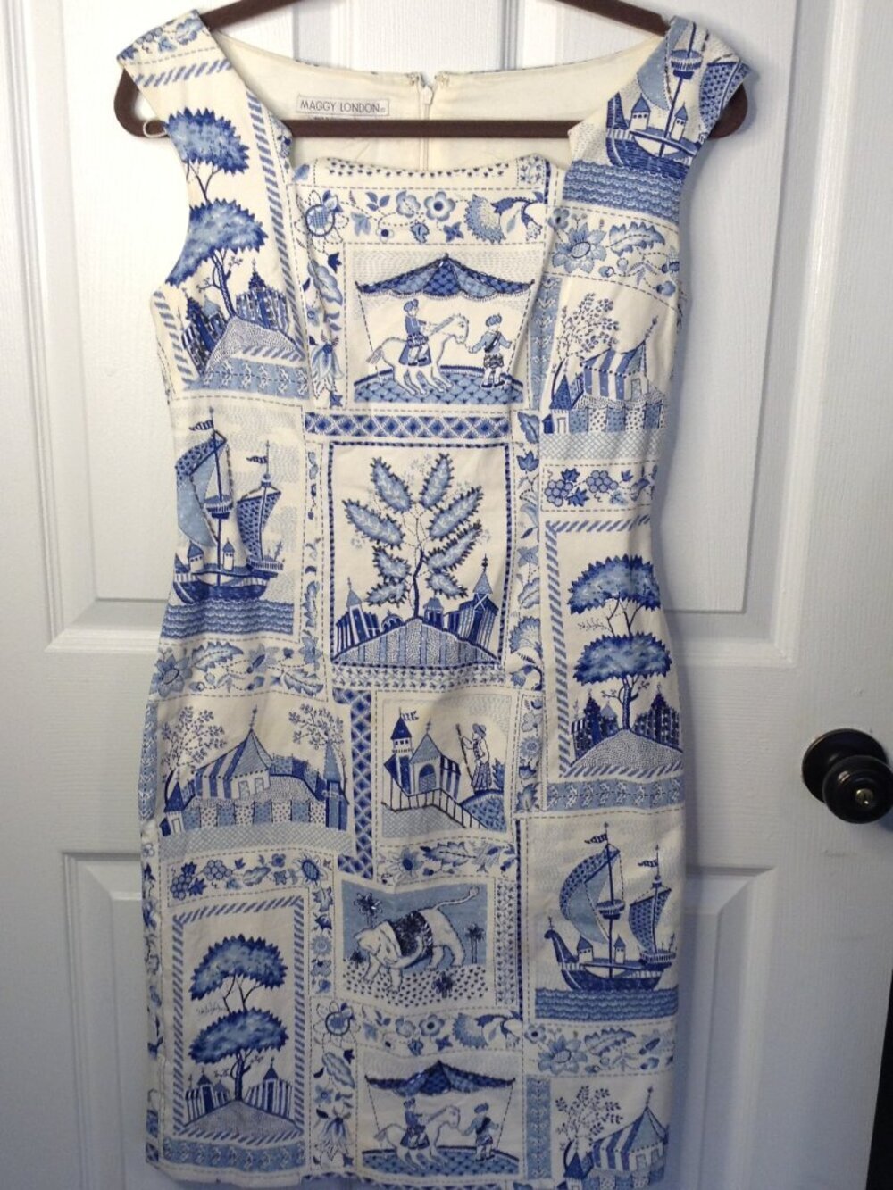 Maggie London 4 Cotton Toile Shift Dress European Coastal Classy Quiet Lux Beads - Picture 1 of 4
